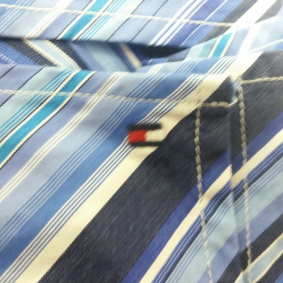Tommy Hilfiger Striped Shirt Blue 80s 2 Ply Party - Picture 5 of 8
